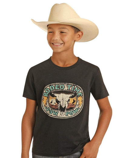 Rock & Roll Cowboy Youth Rodeo Time Black Pow Pow Graphic Tee Shirt BB21T04422-Painted Cowgirl Western Store