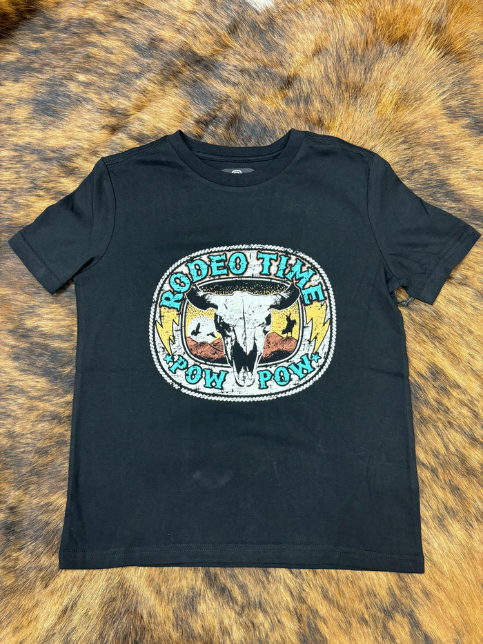 Rock & Roll Cowboy Youth Rodeo Time Black Pow Pow Graphic Tee Shirt BB21T04422-Painted Cowgirl Western Store