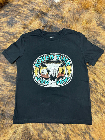 Rock & Roll Cowboy Youth Rodeo Time Black Pow Pow Graphic Tee Shirt BB21T04422-Painted Cowgirl Western Store