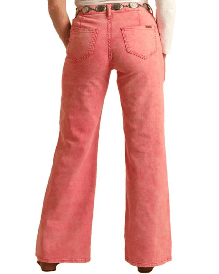 Rock & Roll Cowgirl Pink High Rise Distressed Wash Flare Jeans BW8PD03586