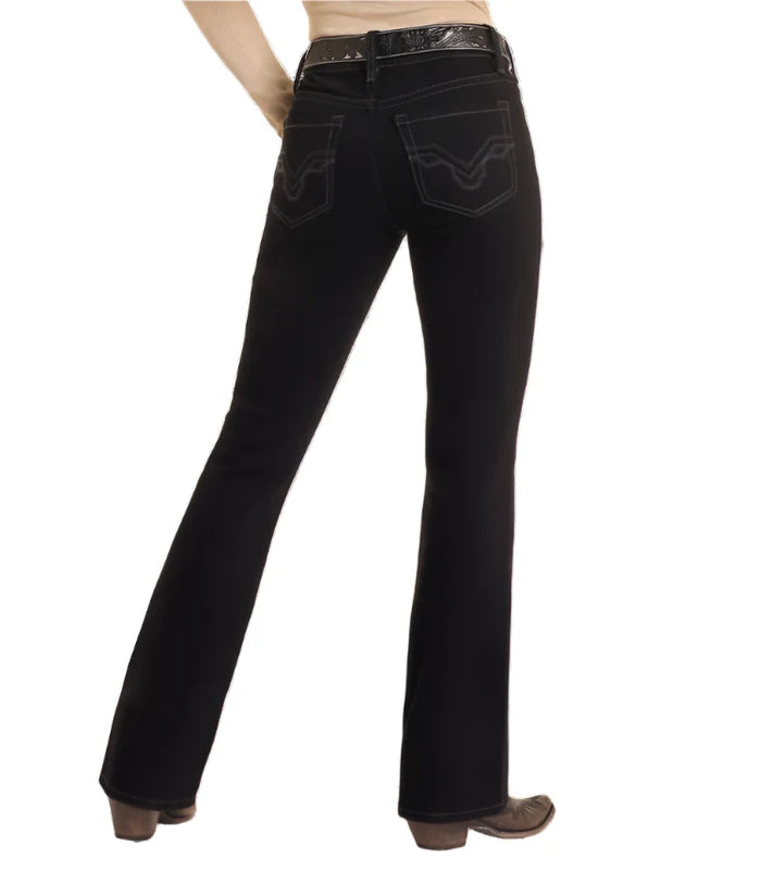 Rock & Roll Cowgirl Women's Black Mid-Rise Bootcut Jeans BW4MD05313