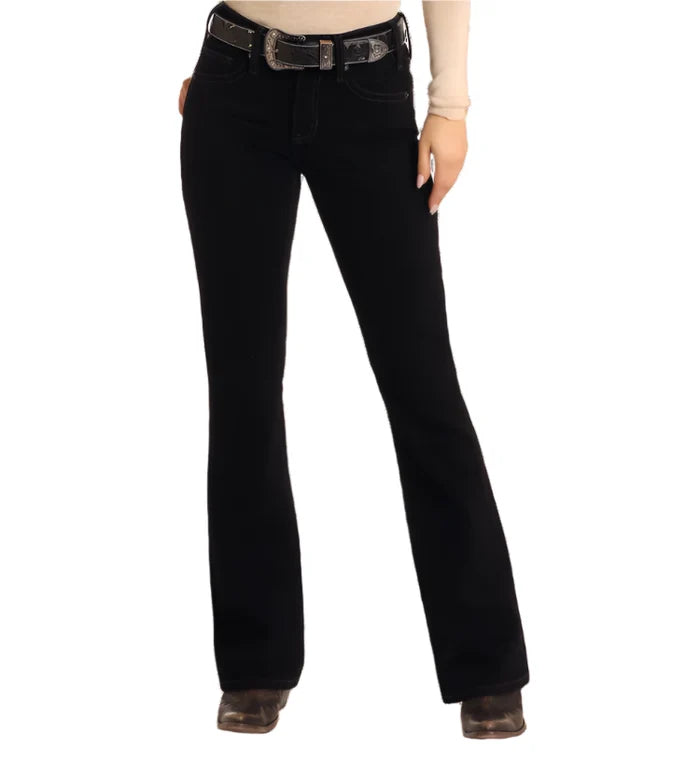 Rock & Roll Cowgirl Women's Black Mid-Rise Bootcut Jeans BW4MD05313