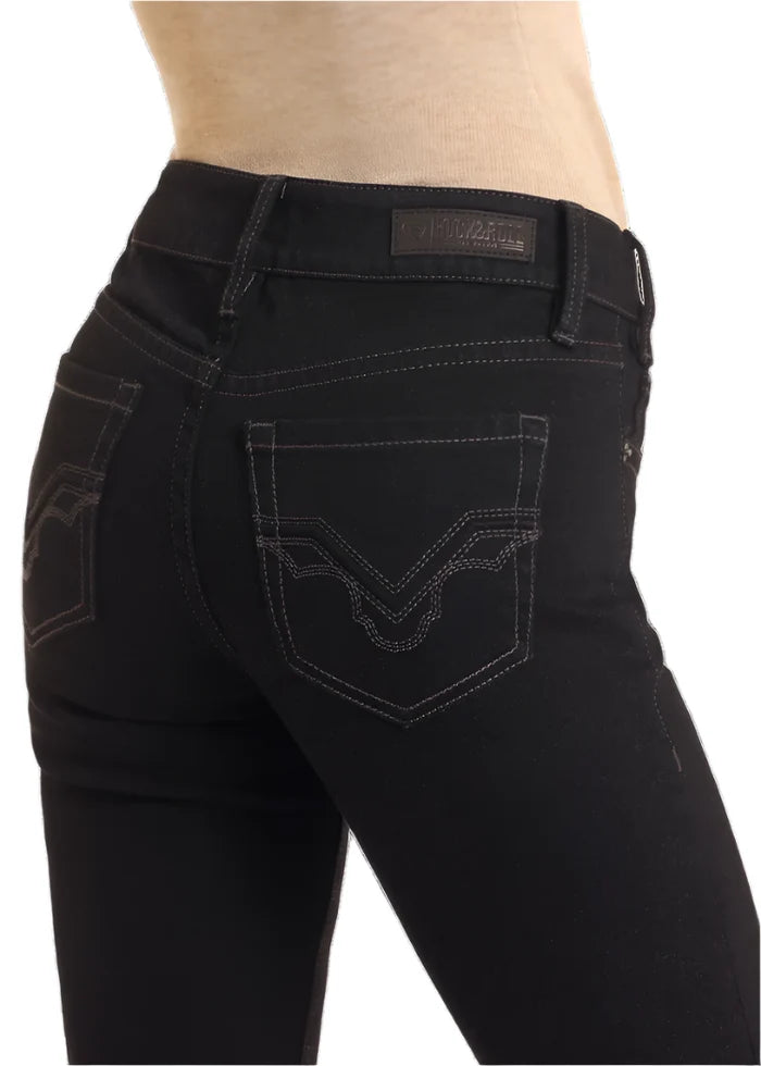 Rock & Roll Cowgirl Women's Black Mid-Rise Bootcut Jeans BW4MD05313