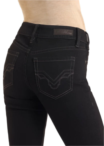 Rock & Roll Cowgirl Women's Black Mid-Rise Bootcut Jeans BW4MD05313
