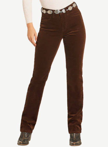 Rock & Roll Cowgirl Women's Brown Corduroy High Rise Slim Fit Modest Bootcut Jean BW1PD04756