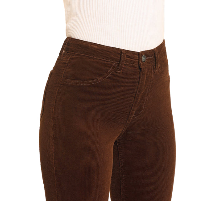Rock & Roll Cowgirl Women's Brown Corduroy High Rise Slim Fit Modest Bootcut Jean BW1PD04756