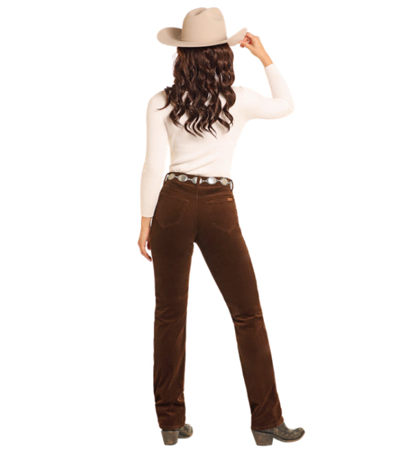 Rock & Roll Cowgirl Women's Brown Corduroy High Rise Slim Fit Modest Bootcut Jean BW1PD04756