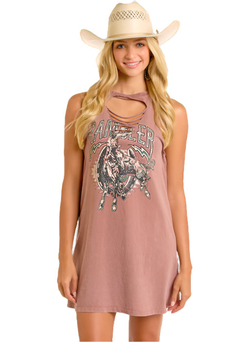 Rock & Roll Cowgirl Women's Brown Graphic Muscle Tee Dress BWD0R06464