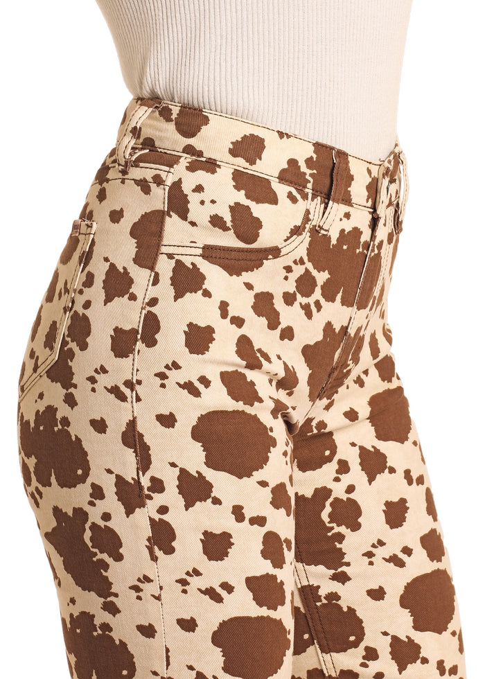 Rock & Roll Cowgirl Women's Cowhide Print High Rise Modest Bootcut Jean BW1PD04752-Painted Cowgirl Western Store