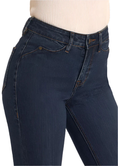 Rock & Roll Cowgirl Women's Dark Wash High-Rise Scallop Detailed Button Flare Jeans BW6PD05304