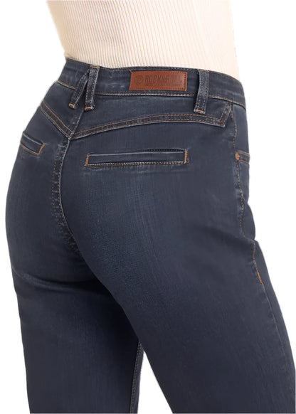 Rock & Roll Cowgirl Women's Dark Wash High Rise Welt Pocket Trouser Jeans BW5HD04784-Painted Cowgirl Western Store