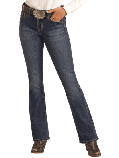 Rock & Roll Cowgirl Women's Dark Wash Riding Bootcut Jeans BW4RD04045