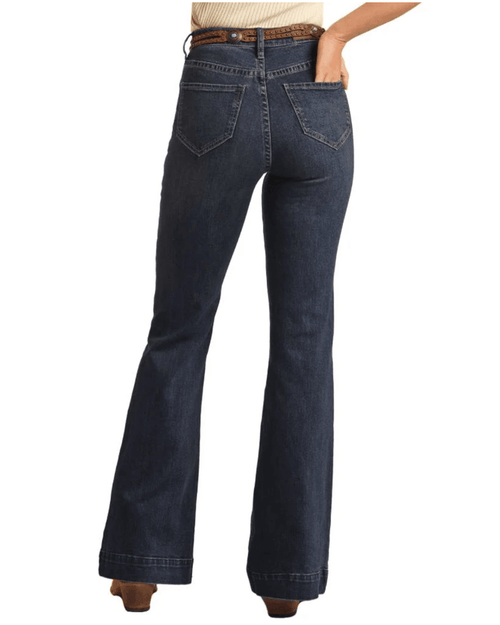 Rock & Roll Cowgirl Women's Front Patch Pocket Dark Wash Trouser Jeans BW5HD03994