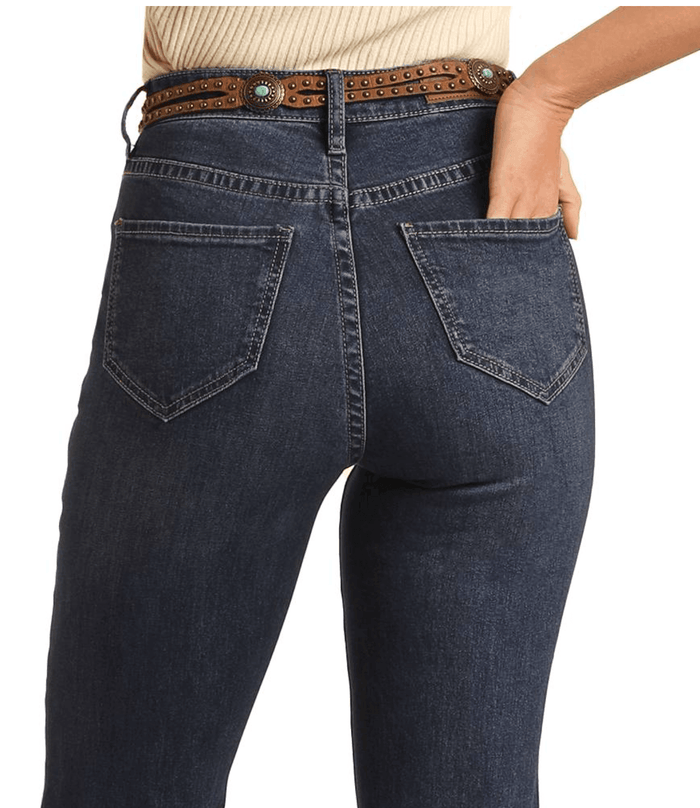 Rock & Roll Cowgirl Women's Front Patch Pocket Dark Wash Trouser Jeans BW5HD03994