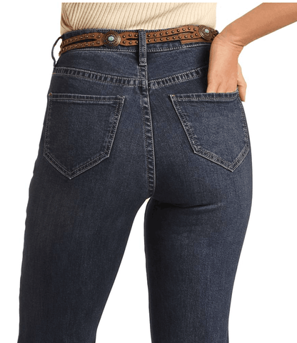 Rock & Roll Cowgirl Women's Front Patch Pocket Dark Wash Trouser Jeans BW5HD03994