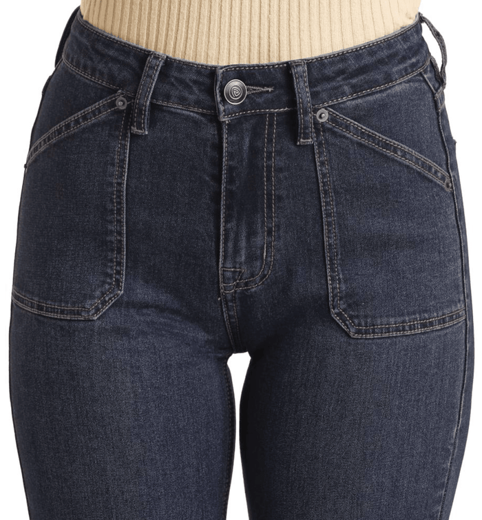 Rock & Roll Cowgirl Women's Front Patch Pocket Dark Wash Trouser Jeans BW5HD03994