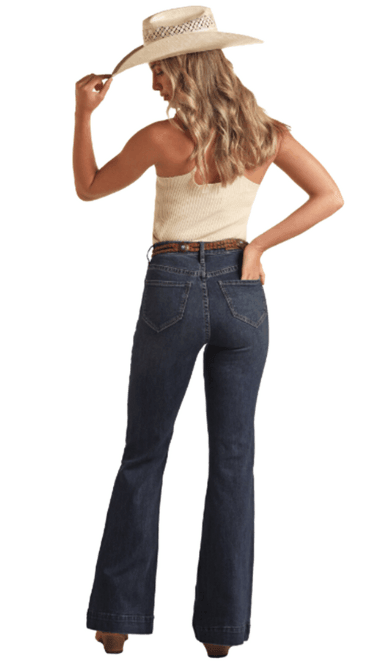 Rock & Roll Cowgirl Women's Front Patch Pocket Dark Wash Trouser Jeans BW5HD03994