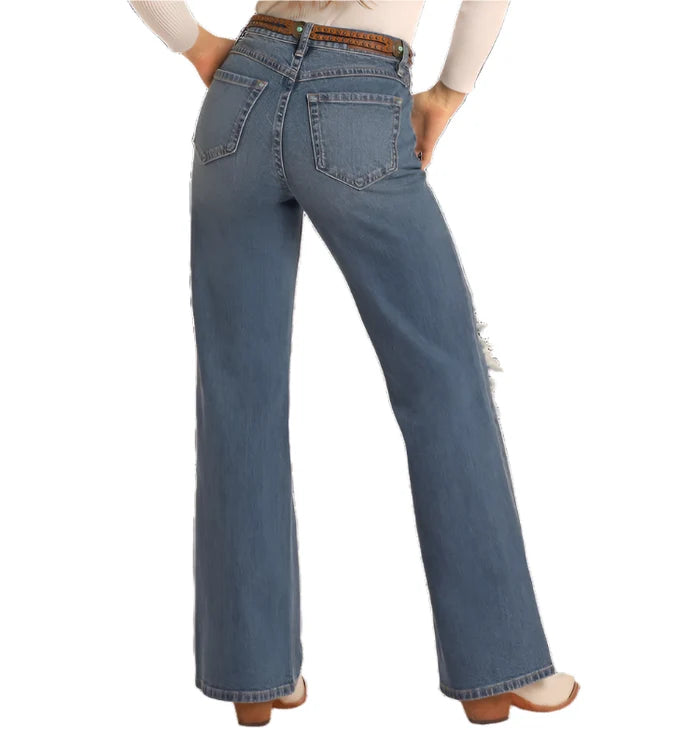 Rock & Roll Cowgirl Women's High-Rise Distressed Relaxed Flare Jeans BW6HD05339
