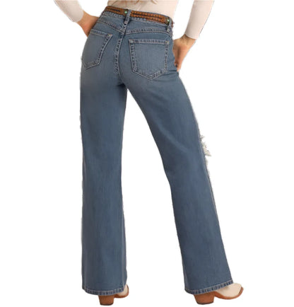 Rock & Roll Cowgirl Women's High-Rise Distressed Relaxed Flare Jeans BW6HD05339