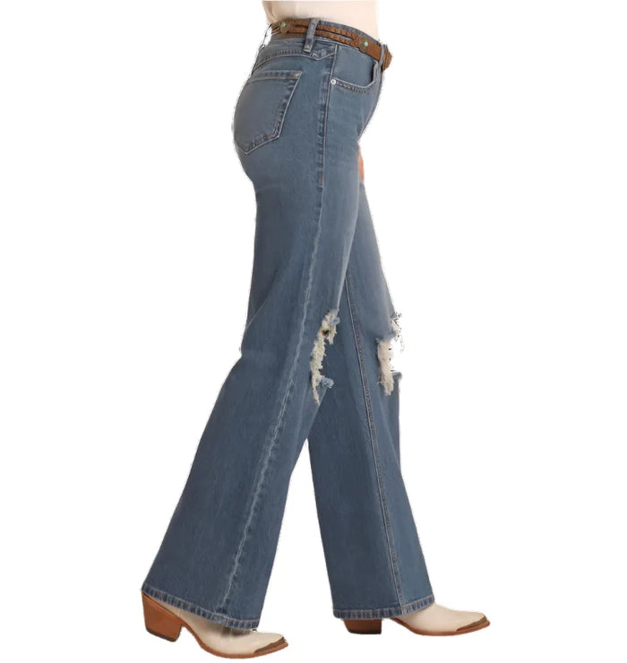 Rock & Roll Cowgirl Women's High-Rise Distressed Relaxed Flare Jeans BW6HD05339