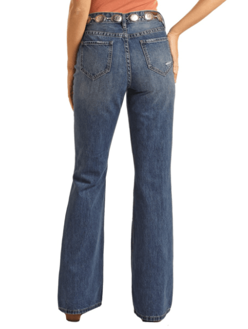 Rock & Roll Cowgirl Women's High-Rise Distressed Slim Fit Flare Jeans BW6HD03997