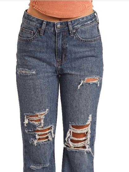 Rock & Roll Cowgirl Women's High-Rise Distressed Slim Fit Flare Jeans BW6HD03997
