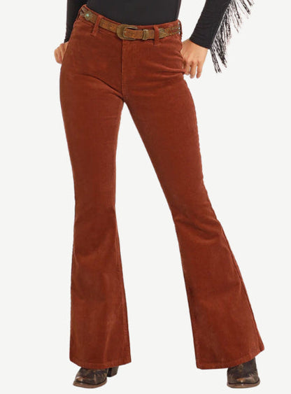 Rock & Roll Cowgirl Women's Rust Corduroy Button Flare Jeans BW6PD04746