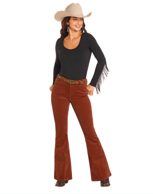 Rock & Roll Cowgirl Women's Rust Corduroy Button Flare Jeans BW6PD04746