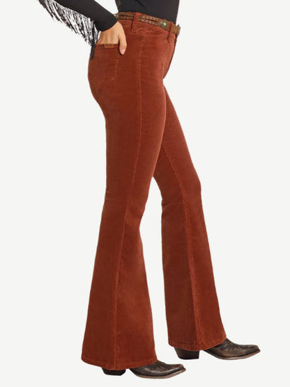 Rock & Roll Cowgirl Women's Rust Corduroy Button Flare Jeans BW6PD04746