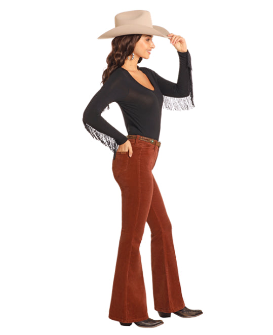 Rock & Roll Cowgirl Women's Rust Corduroy Button Flare Jeans BW6PD04746