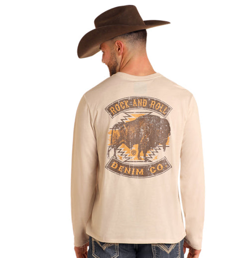 Rock & Roll Denim Men's Western Buffalo Graphic Long Sleeve Tee BU22T05599