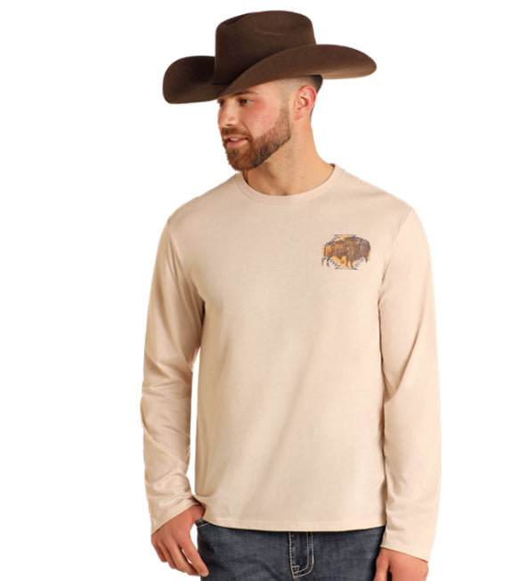 Rock & Roll Denim Men's Western Buffalo Graphic Long Sleeve Tee BU22T05599