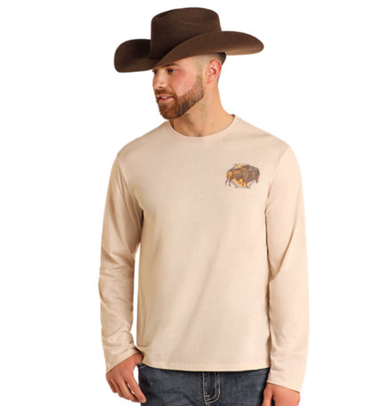 Rock & Roll Denim Men's Western Buffalo Graphic Long Sleeve Tee BU22T05599