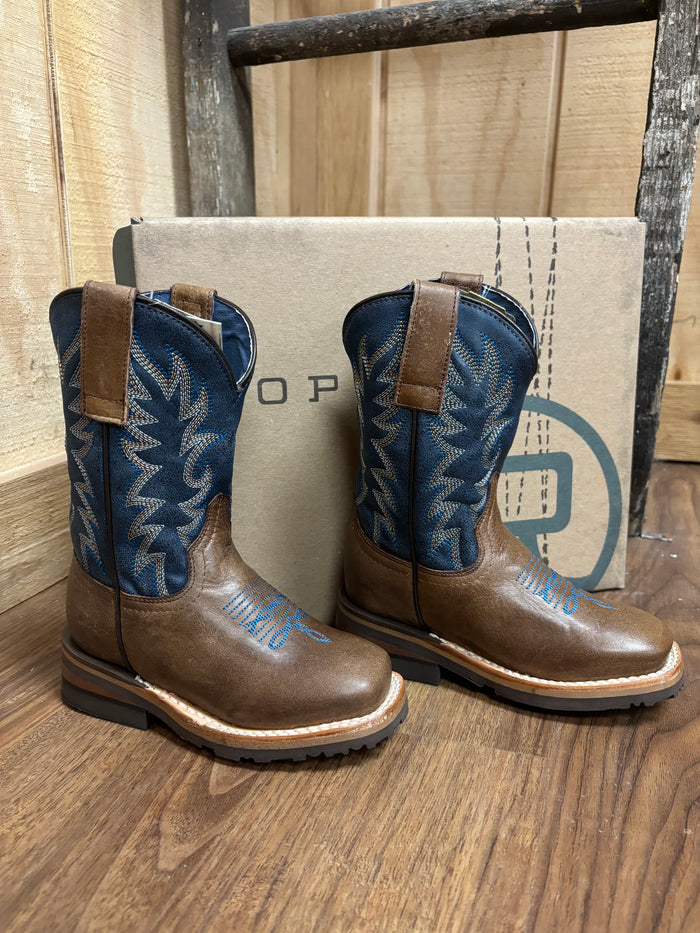 Roper Boy's Vintage Dark Blue & Brown Square Toe Cowboy Boots 9991-0401-Painted Cowgirl Western Store