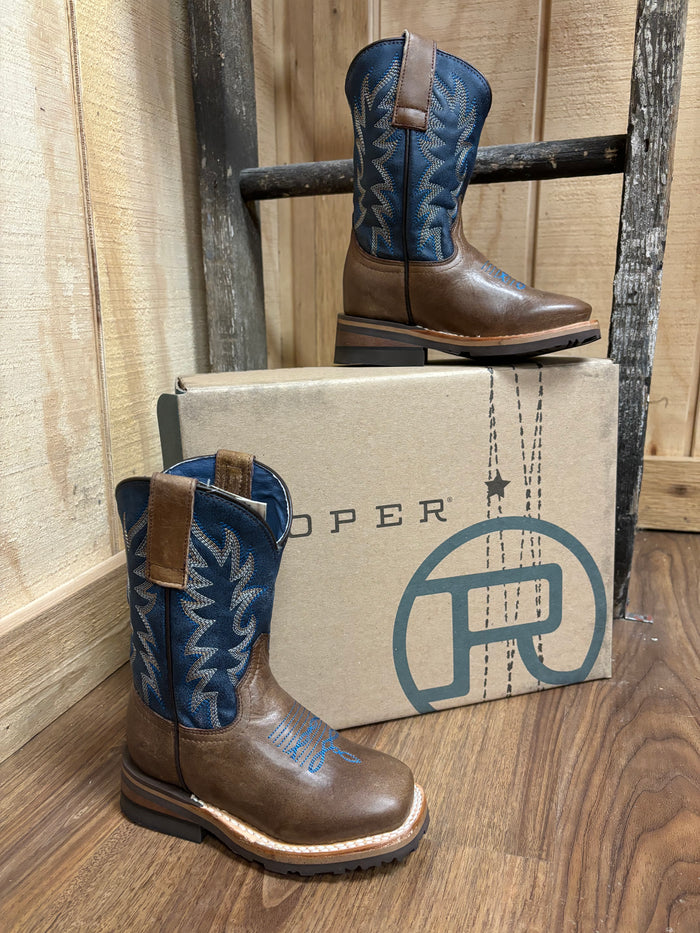 Roper Boy's Vintage Dark Blue & Brown Square Toe Cowboy Boots 9991-0401-Painted Cowgirl Western Store