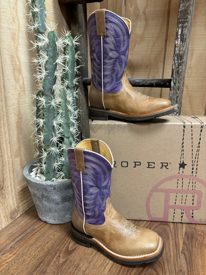Roper Girl's Purple & Marbled Tan Square Toe Cowboy Boots 9991-0405-Painted Cowgirl Western Store