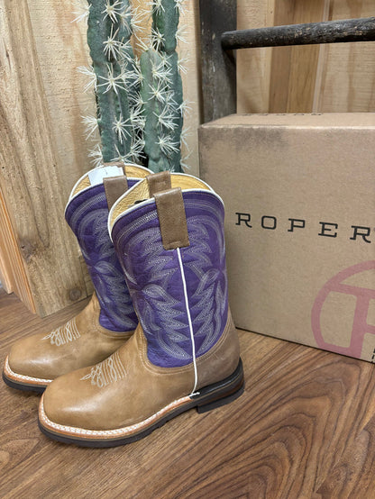 Roper Girl's Purple & Marbled Tan Square Toe Cowboy Boots 9991-0405-Painted Cowgirl Western Store