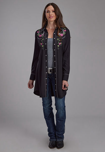 Roper Women's Black Retro Twill Embroidered Yoke Western Shirt Dress 0040-0763