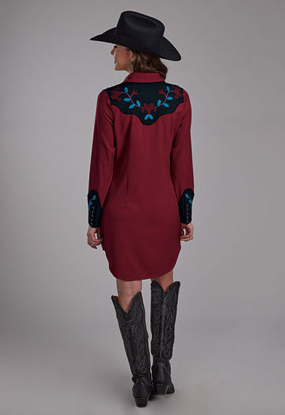 Roper Women's Red Twill Embroidered Yoke Western Shirt Dress 0040-0761