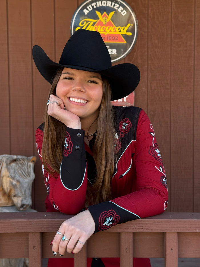 Roper Women's Red Twill Embroidered Yoke Western Shirt Dress 0040-0761