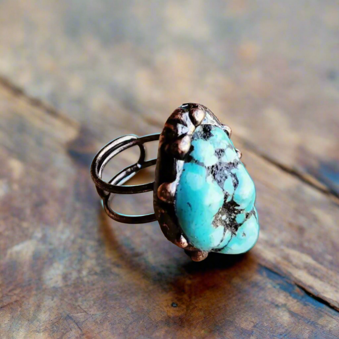 Rudie Blue Turquoise Ring Set in Antique Copper