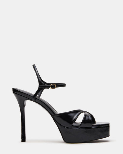 SCARLET Black Square-Toe Strappy Platform Women's Heel | Steve Madden
