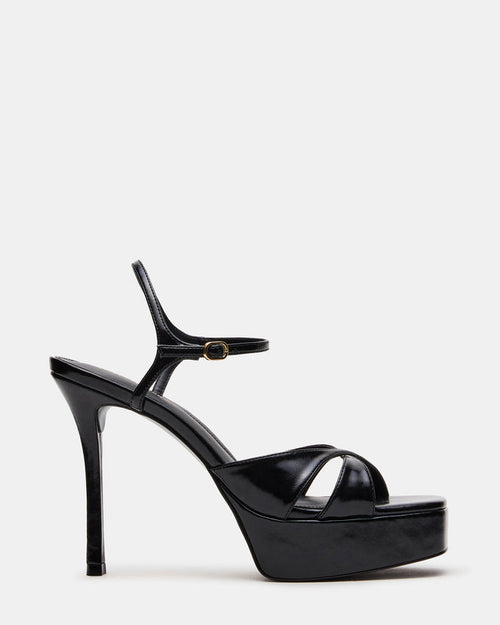 SCARLET Black Square-Toe Strappy Platform Women's Heel | Steve Madden