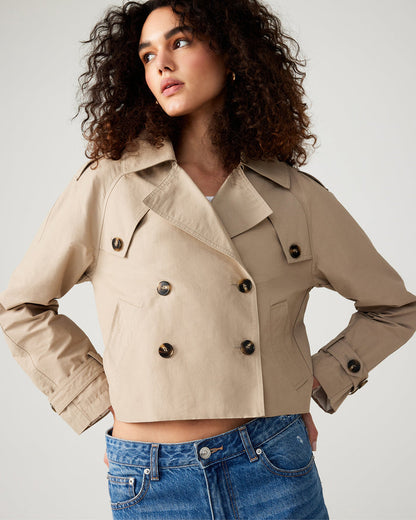 SIRUS Khaki Women's Cropped Denim Trench Coat | Steve Madden