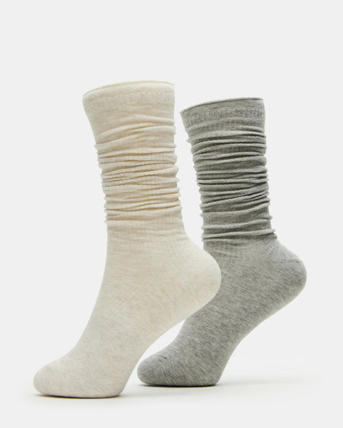 SLOUCHY RIB SOCKS OATMEAL HEATHER Scrunch Socks | Steve Madden