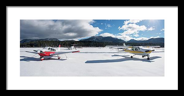 Snow Covered Airplanes at Lake Tahoe Airport - Framed Print