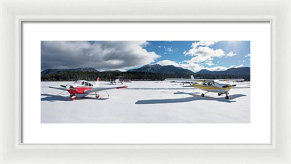Snow Covered Airplanes at Lake Tahoe Airport - Framed Print