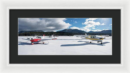 Snow Covered Airplanes at Lake Tahoe Airport - Framed Print