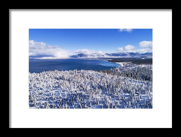South Tahoe Winter Aerial By Brad Scott - Framed Print