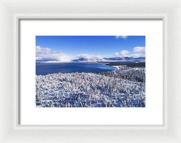 South Tahoe Winter Aerial By Brad Scott - Framed Print